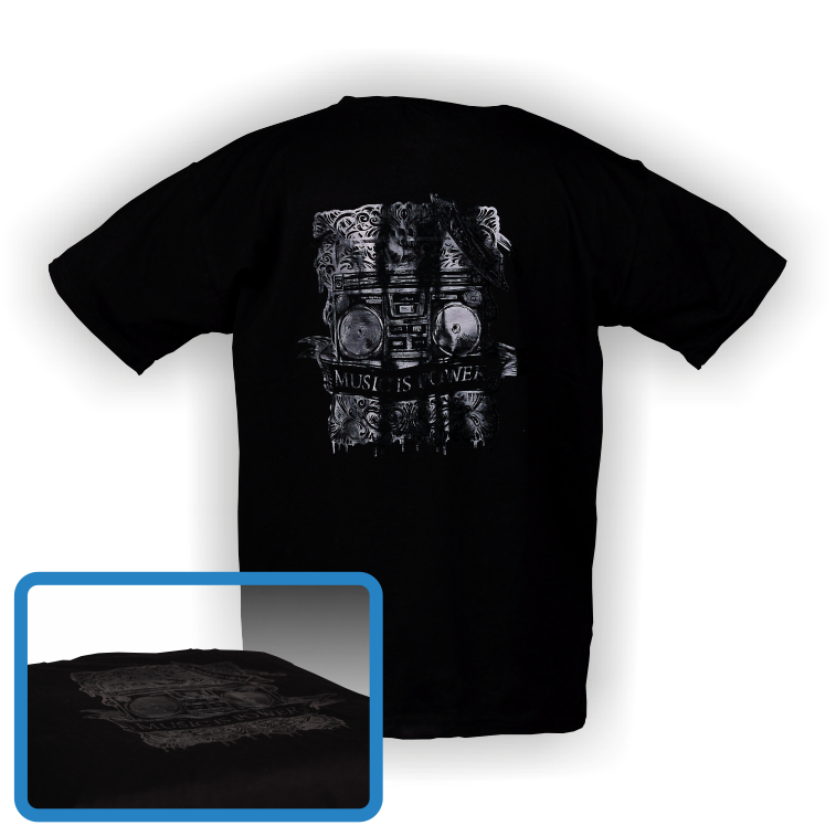 Заказать Футболка с печатью спецкраской в 1 цвет (эффект прозрачного лака) в Екатеринбурге